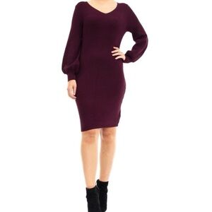 Nina Leonard Purple Sheath Dress with V-Neck Bishop Sleeves